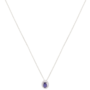 Gargantilha Fianda Em Ouro Branco 45cm  Com 1 Safira Azul  Oval 