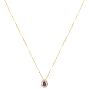 Gargantilha Fianda Em Ouro Amarelo 45cm Com 1 Safira Azul Oval