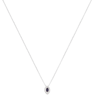 Gargantilha Fianda Em Ouro Branco 45cm Com 1 Safira Azul Navete