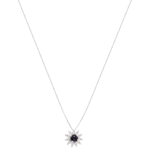 Gargantilha Sol Em Ouro Branco 45cm  Com 1 Safira Azul  Redondo 