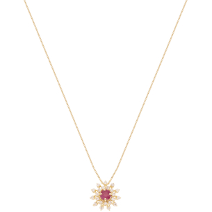 Gargantilha Sol Em Ouro Amarelo 45cm Com 1 Rubi Redondo
