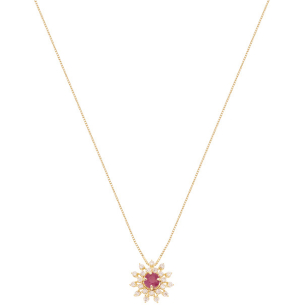 Gargantilha Sol Em Ouro Amarelo 45cm  Com 1 Rubi  Redondo 