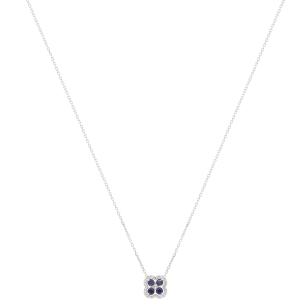 Gargantilha Flor Em Ouro Branco 45cm Com 4 Safiras Azuis Redondo