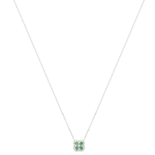 Gargantilha Flor Em Ouro Branco 45cm Com 4 Esmeraldas Redondo