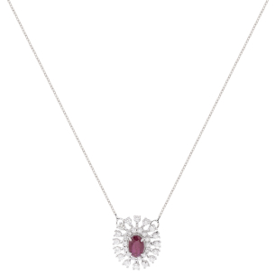 Gargantilha Sol Em Ouro Branco 45cm Com 1 Rubi Oval