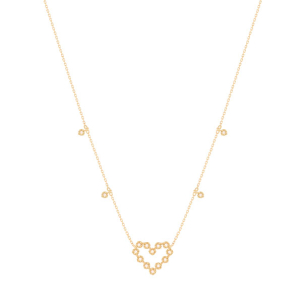 Gargantilha Coração Vazado Em Ouro Amarelo 45cm Com 16 Diamantes Redondo 0.08ct