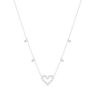 Gargantilha Coração Vazado Em Ouro Branco 45cm Com 16 Diamantes Redondo 0.08ct 