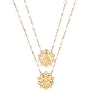 Gargantilha Escapulario Em Ouro Amarelo 60cm Com 20 Diamantes Redondo 0.10ct