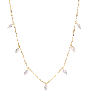Gargantilha Navete Em Ouro Bicolor 45cm Com 7 Diamantes Redondo 0.03ct 