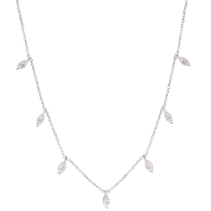 Gargantilha Navete Em Ouro Branco 45cm Com 7 Diamantes Redondo 0.03ct