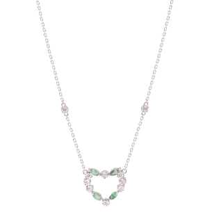 Gargantilha Coração Em Ouro Branco 45cm Com 10 Diamantes Redondo E Com 4 Esmeraldas Navete 