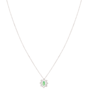 Gargantilha Chuveiro Em Ouro Branco 45cm Com 8 Diamantes E Com 1 Esmeralda 