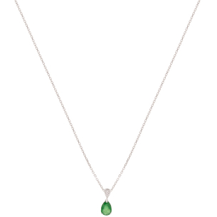 Gargantilha Gota Em Ouro Branco 45cm Com 1 Diamante E Com 1 Esmeralda 