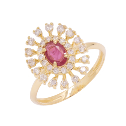  Anel Sol Em Ouro Amarelo Com 1 Rubi Oval 