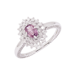 Anel Halo Em Ouro Branco Com 1 Safira Roxa Oval