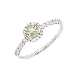 Anel Fianda Em Ouro Branco Com 1 Safira Verde Redondo 