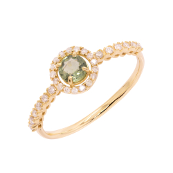 Anel Fianda Em Ouro Amarelo Com 1 Safira Verde Redondo