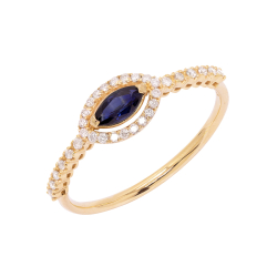 Anel Fianda Em Ouro Amarelo Com 1 Safira Azul Navete