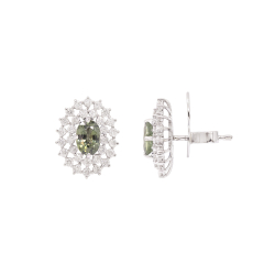 Brinco Halo Em Ouro Branco Com 2 Safiras Verdes Oval