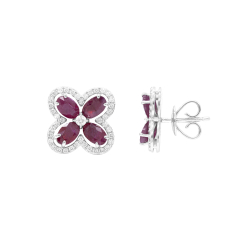 Brinco Floresce Em Ouro Branco Com 8 Rubis Oval