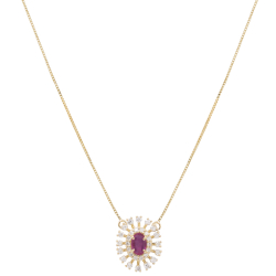 Gargantilha Sol Em Ouro Amarelo 45cm Com 1 Rubi Oval