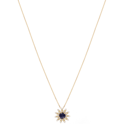 Gargantilha Sol Em Ouro Amarelo 45cm Com 1 Safira Azul Redondo