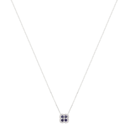 Gargantilha Flor Em Ouro Branco 45cm Com 4 Safiras Azuis Redondo