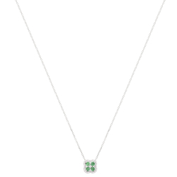 Gargantilha Flor Em Ouro Branco 45cm Com 4 Esmeraldas Redondo