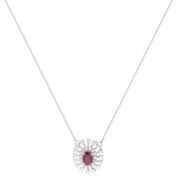 Gargantilha Sol Em Ouro Branco 45cm Com 1 Rubi Oval